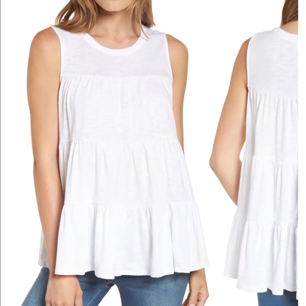 EVERLEIGH Tiered Ruffle Cotton Blend Tank Top
